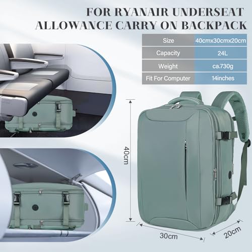 Detalle de Hayayu Mochila de Cabina para Avión 40x30x20 (24L) con bolsillo antirrobo y para portátil de 14”