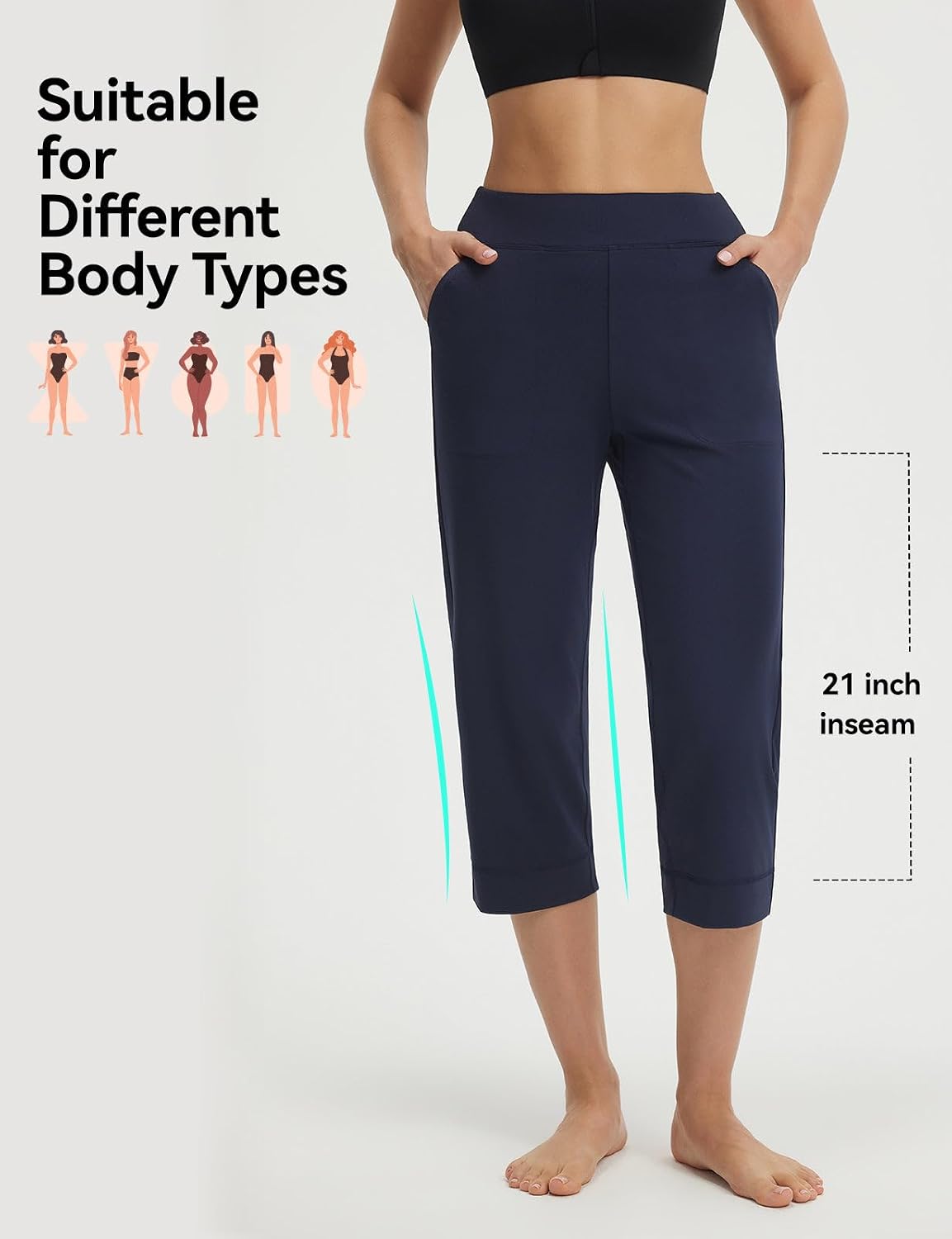 Detalle de Baleaf Women's Capri Pants: High-Waisted Straight Leg Yoga Capris with Pockets (21")
