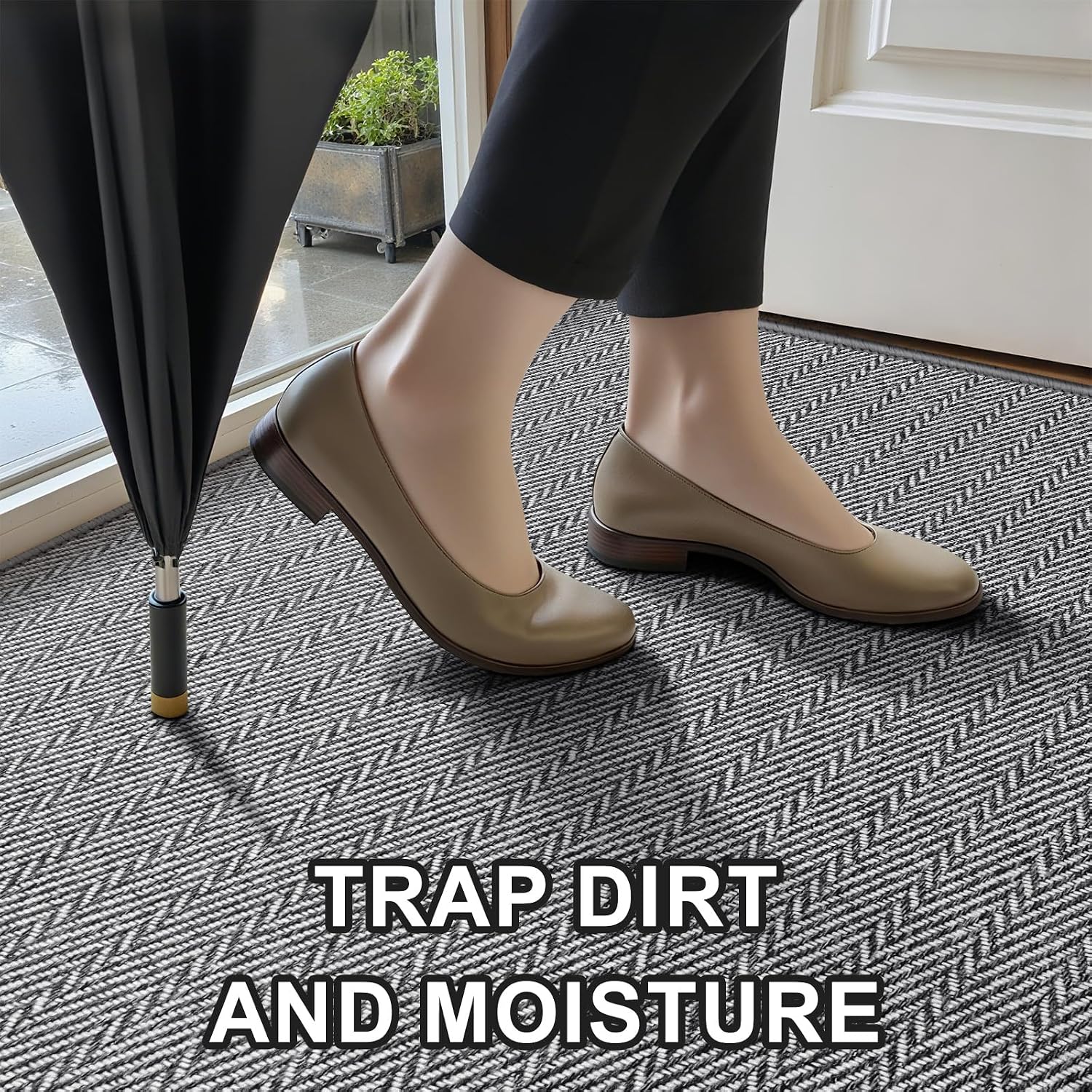 Thumbnail 3 de BEISIFLOOR 24"x36" Indoor Door Mat, Low-Profile Gray Herringbone with Rubber Backing