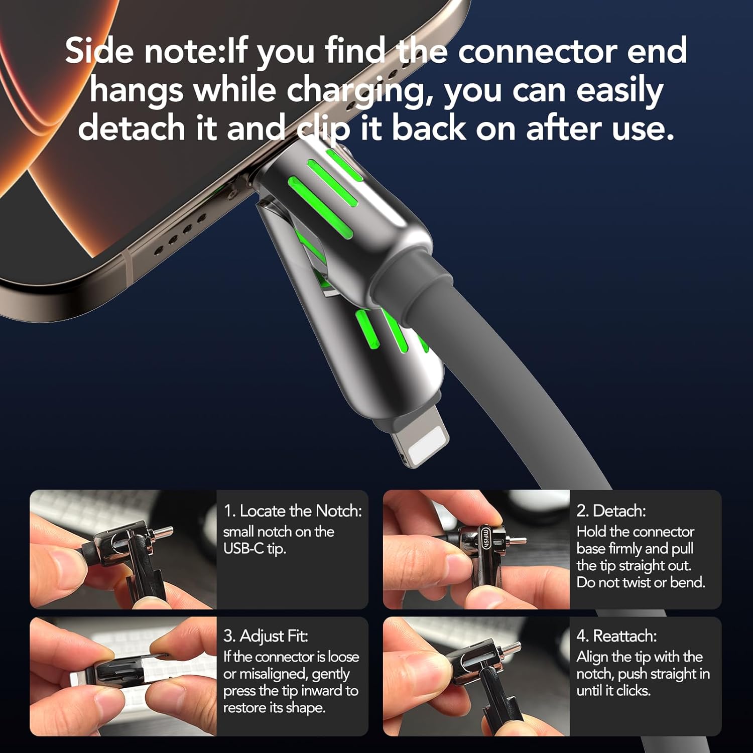 Thumbnail 6 de MFish 4-in-1 USB-C Charging Cable (240W) with Built-In PD3.1 E-Marker, 6.6 ft, Grey