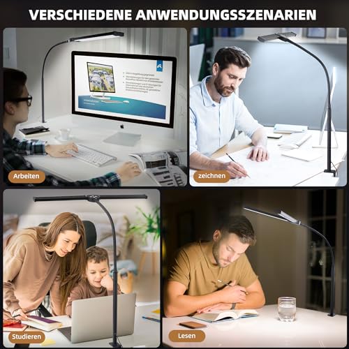 Detalle de LIBORA Lampe de Bureau LED à double tête – Noir