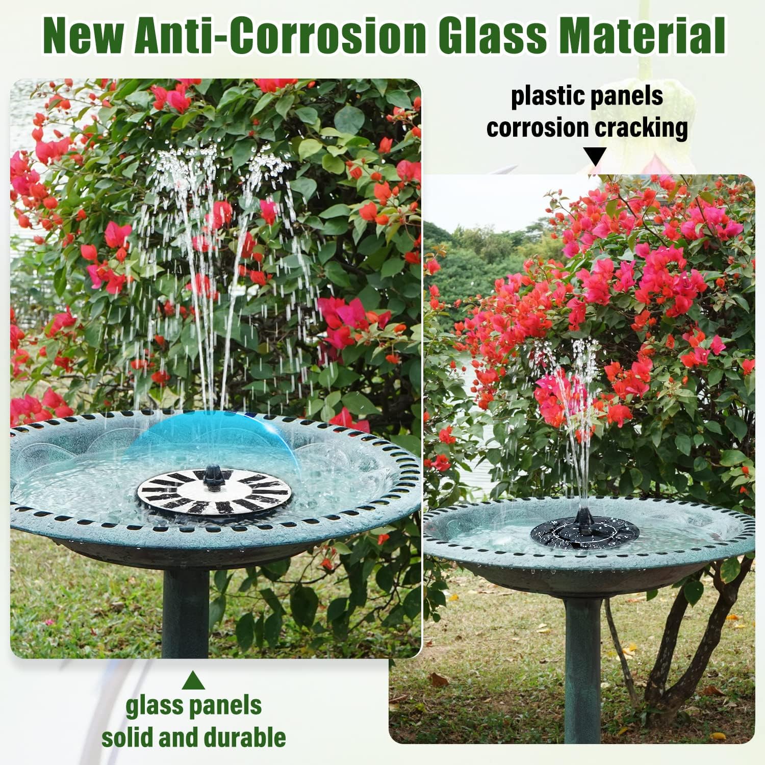 Thumbnail 3 de SZMP Solar Fountain Bird Bath with Upgrade Glass Panel – 7 Nozzles, 4 Fixers, Solar Pump for Garden, Pond & Pool