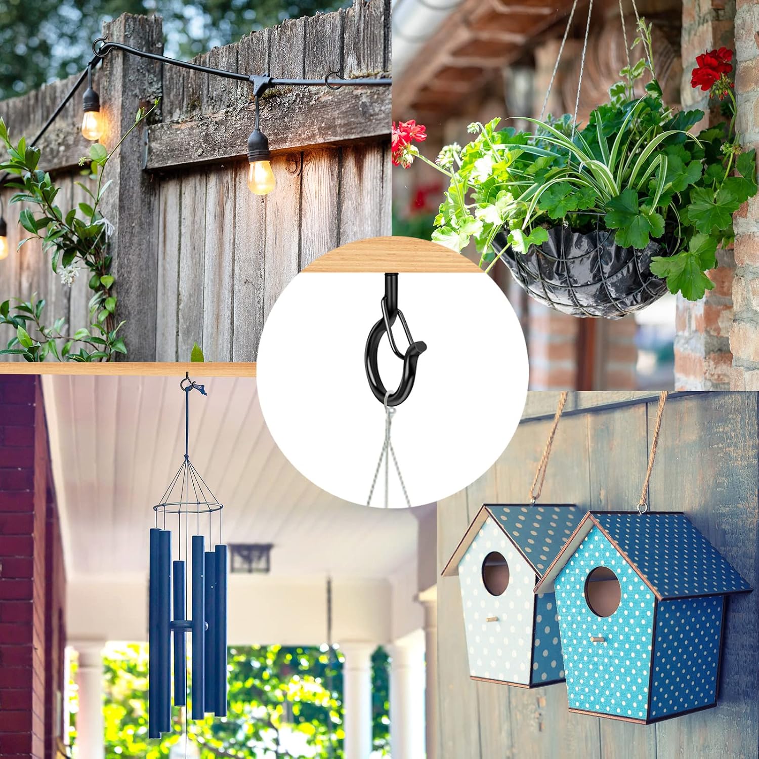Detalle 2 de FSAH 50-Piece Q Hooks for String Lights, Safety Buckle, Powder-Coated Iron