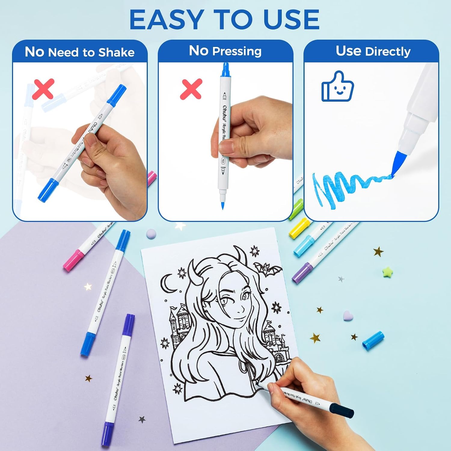 Thumbnail 2 de Ohuhu 72 Colour Acrylic Pens Dual Tips