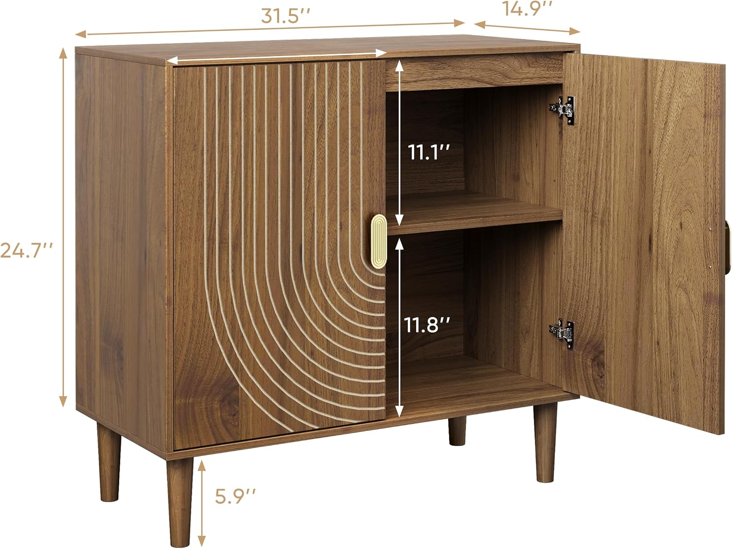 Detalle 2 de Smuxee sideboard walnut buffet cabinet with adjustable shelf and grooved doors