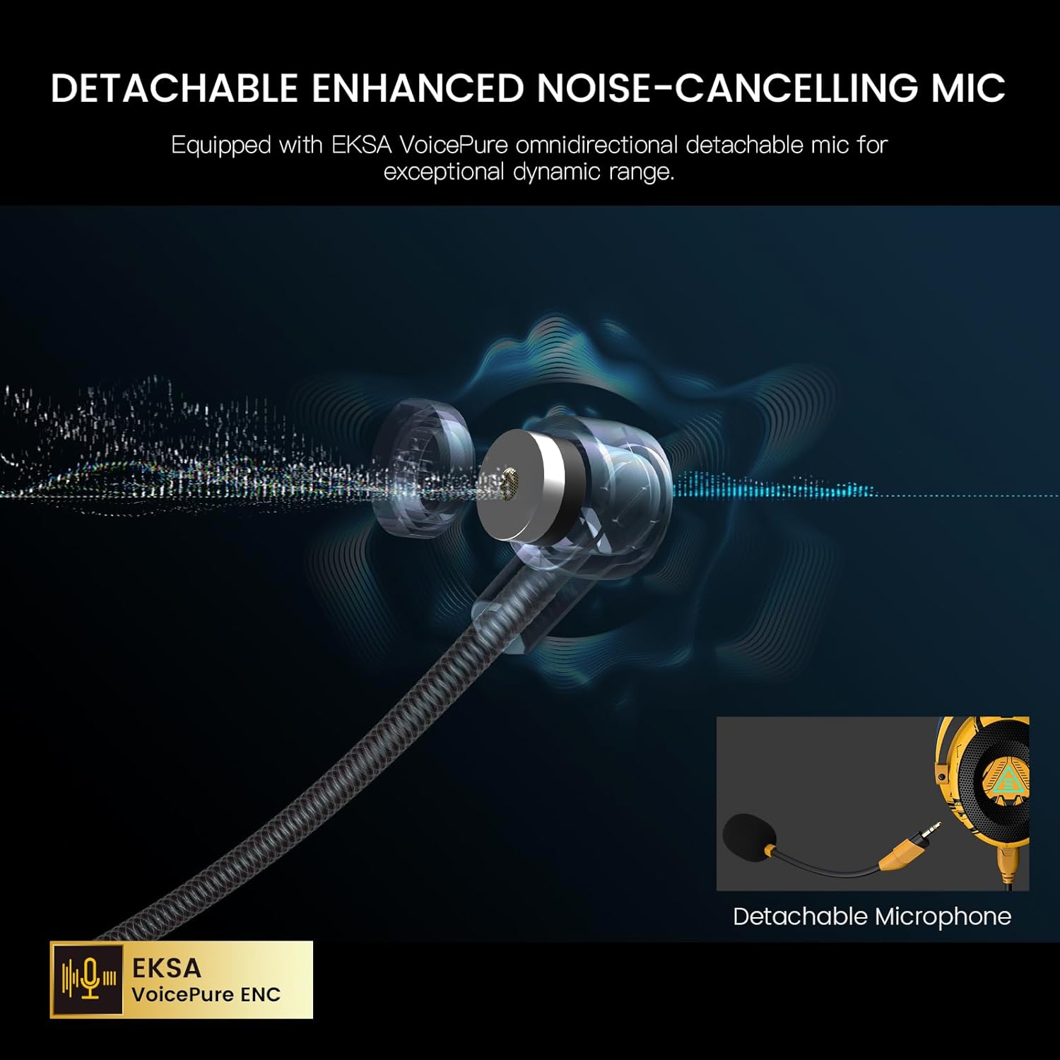 Thumbnail 3 de EKSA E900 Pro USB Gaming Headset with Detachable Noise-Cancelling Microphone and 7.1 Surround (Yellow)