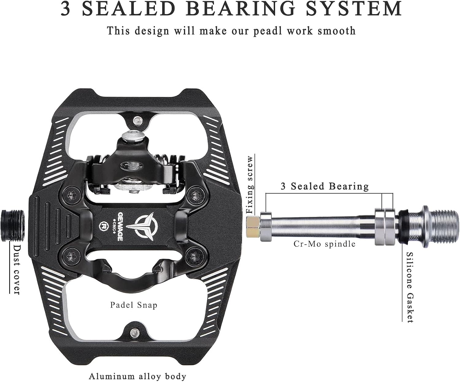 Thumbnail 2 de Pédales vélo SPD double fonction GEWAGE (plateforme + clipless) en aluminium 9/16