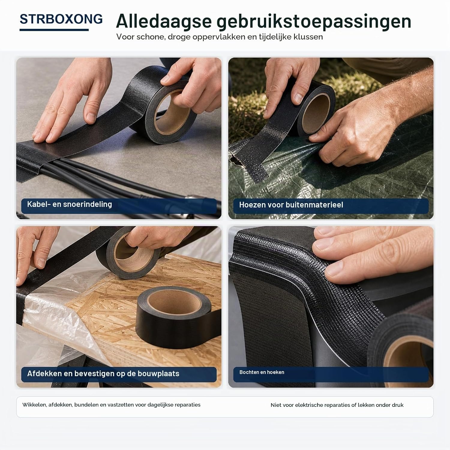 Detalle 2 de STRBOXONG STRBOXONG-Duct Tape, zwart, 48 mm x 20 m, 210 micron, 3 rollen