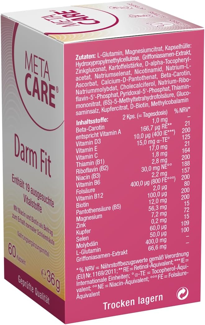 Thumbnail 4 de META CARE Darm Fit – 19 ausgewählte Vitalstoffe mit Niacin und Biotin, hochdosiert (60 Kapseln, vegetarisch)