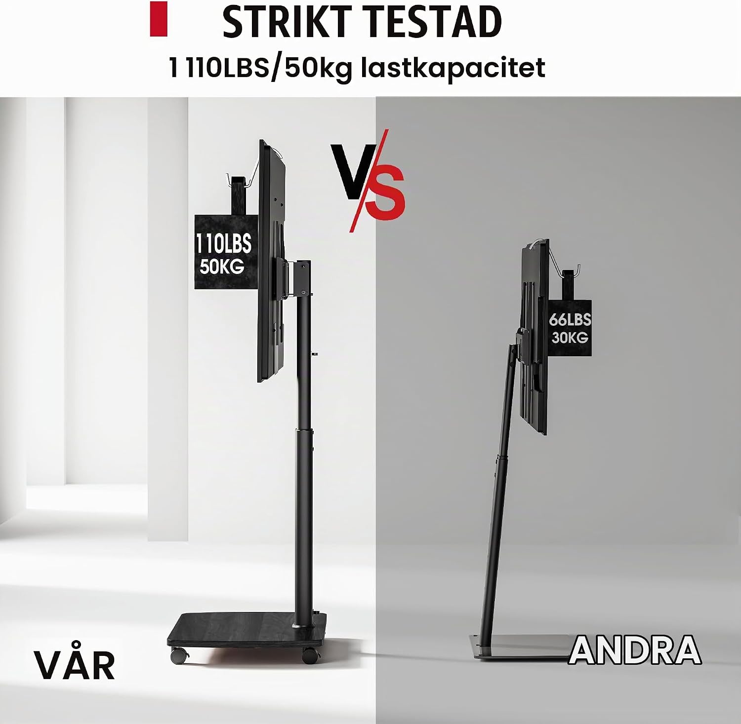 Thumbnail 6 de AOKCOS FTC1607AWB-EU TV-golvstativ med hjul, träbas och justerbar höjd
