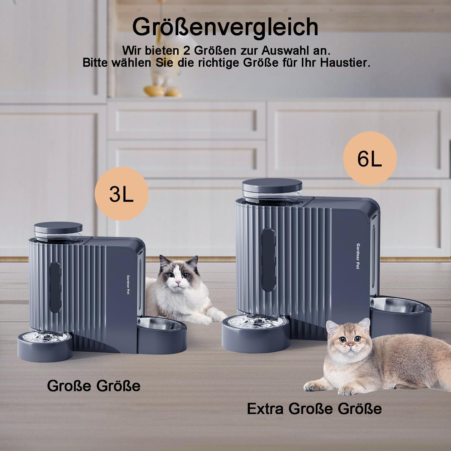 Detalle de Gardner Pet Automatischer Futterspender Katzen/Hunde, 2 Edelstahlnäpfe 6L*2 – Nicht elektrisch, BPA-frei, blau