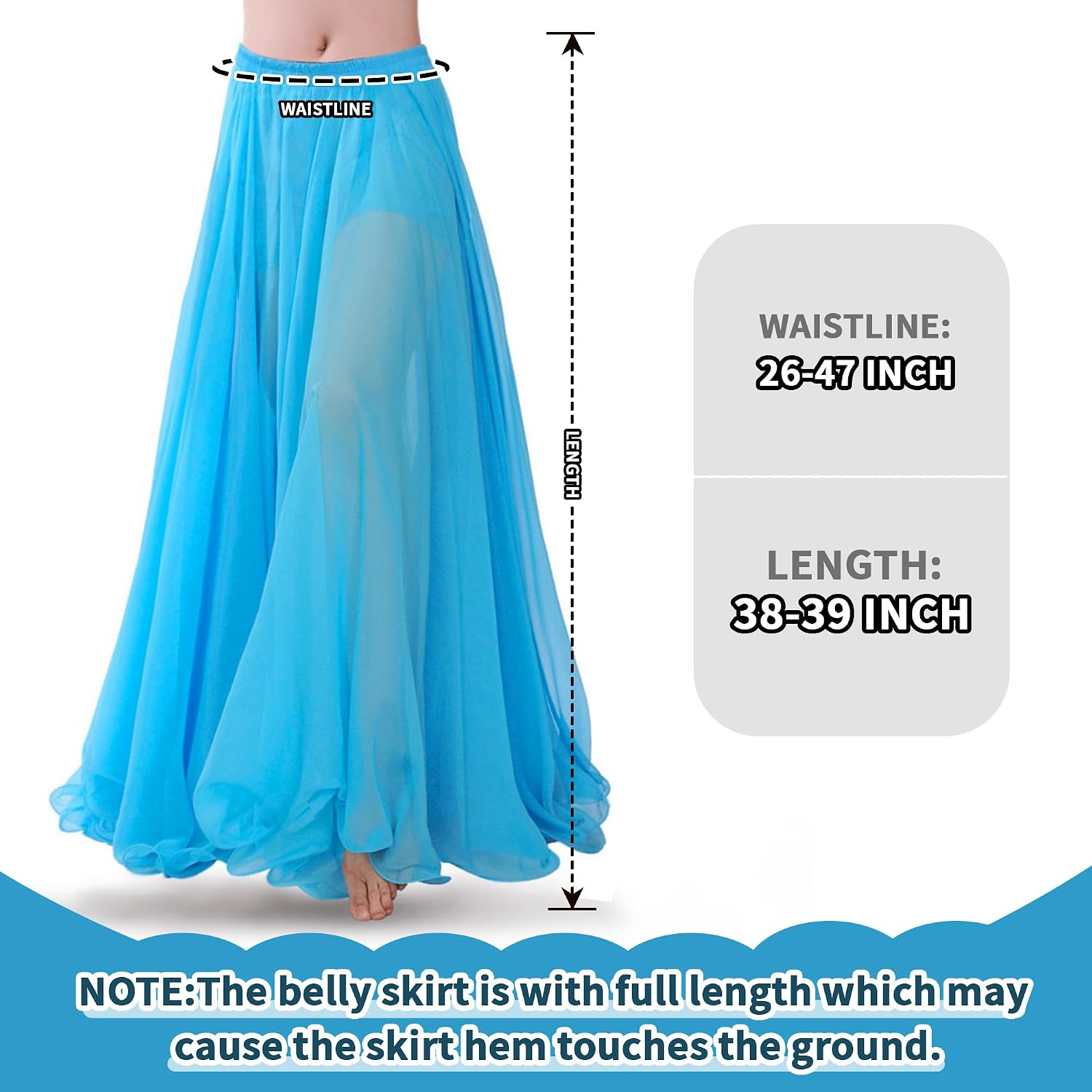 Detalle de Baisdan Jupe Danse Orientale en chiffon fluide pour femme – jupe flamenco 720°