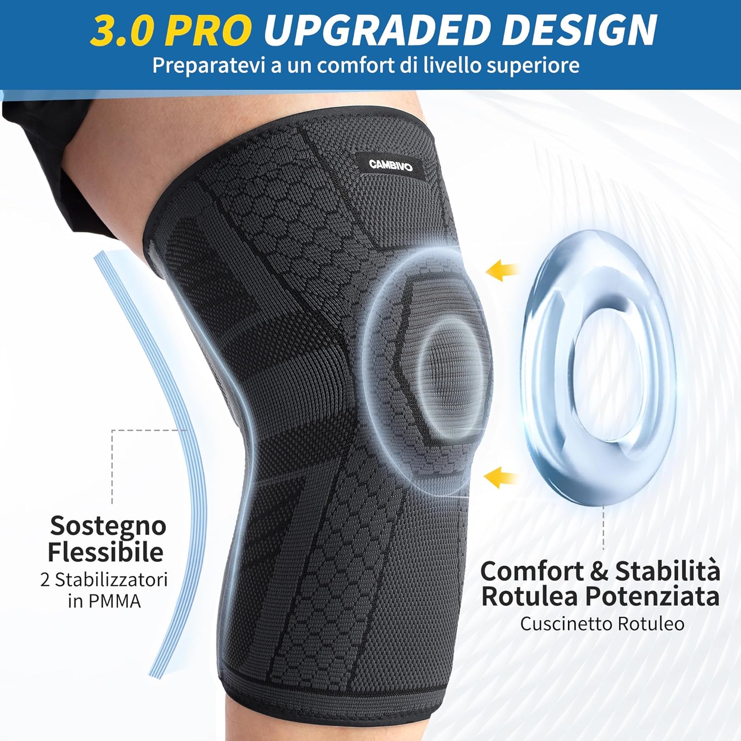 Thumbnail 3 de CAMBIVO Tutore Ginocchio 2 Pezzi con compressione e stabilizzatori laterali