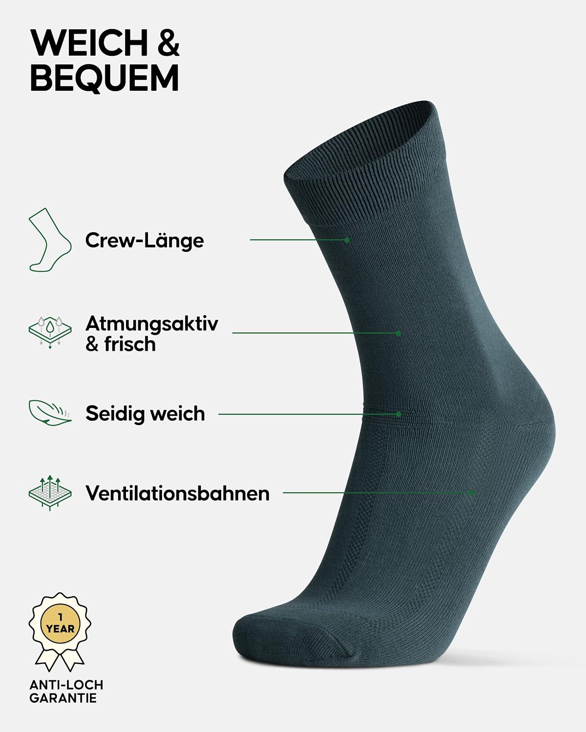 Thumbnail 1 de DANISH ENDURANCE Bambus Socken für Business & Alltag (anti-Blasen, atmungsaktiv) – 3 oder 6 Paar
