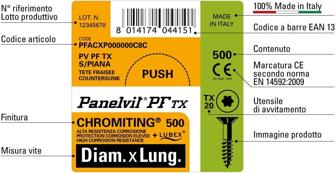 Detalle de Mustad 500 Viti Panelvit PF – Testa svasata piana, 3,5x40 mm, zincate Chromiting Lubrificate Lubex