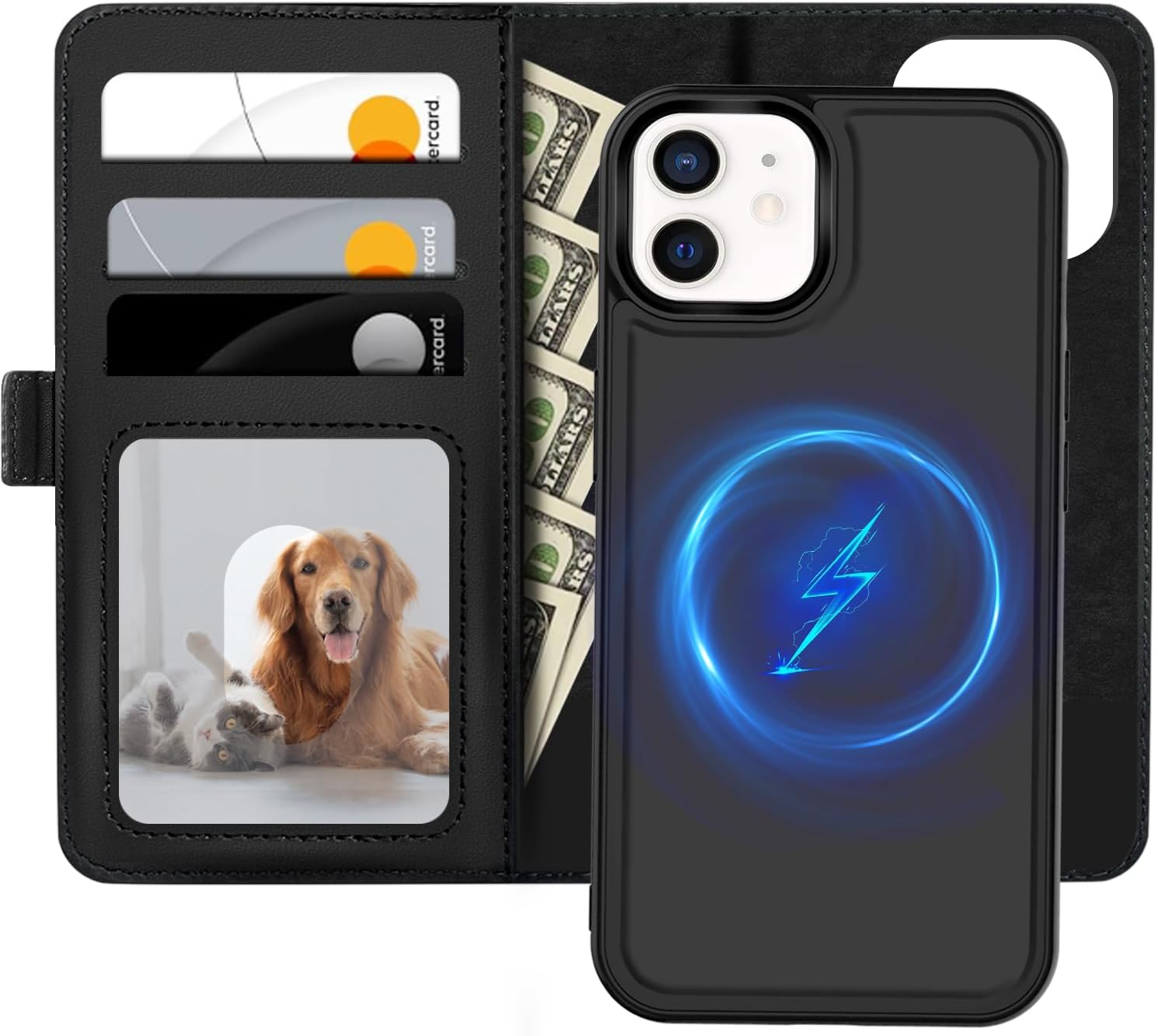 Detalle de XTCASE Magnétique Coque pour iPhone 12/12 Pro — Étui 2 en 1 PU premium avec rabat et porte-cartes