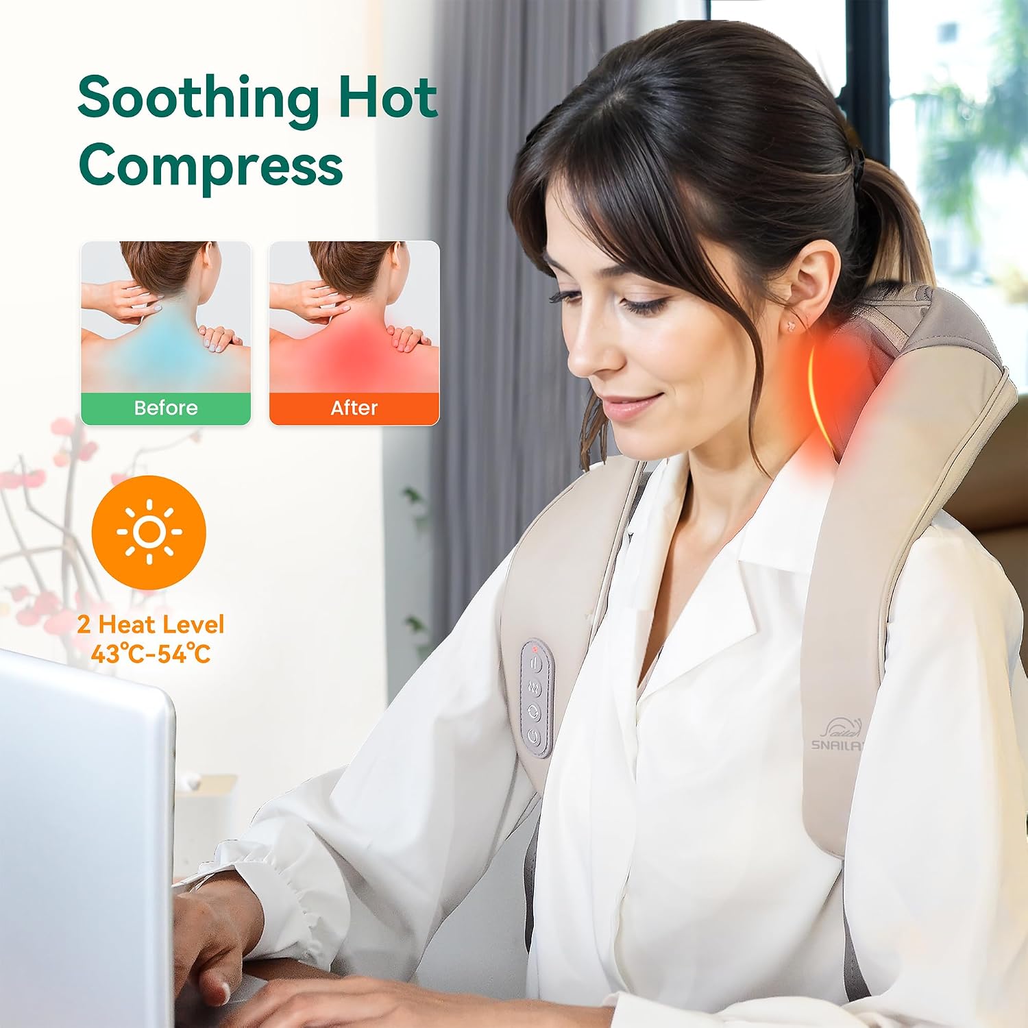 Thumbnail 2 de Snailax 4D Wireless Massaggiatore cervicale con Calore – massaggio shiatsu per collo, spalle e schiena