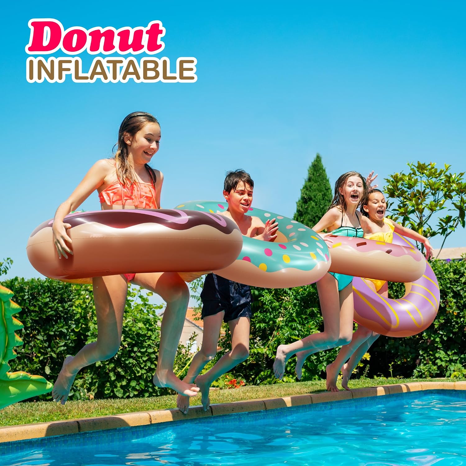 Detalle de 4E's Novelty 4 Pack Donut Pool Floats – 30 inch Inflatable Donuts for Kids & Adults