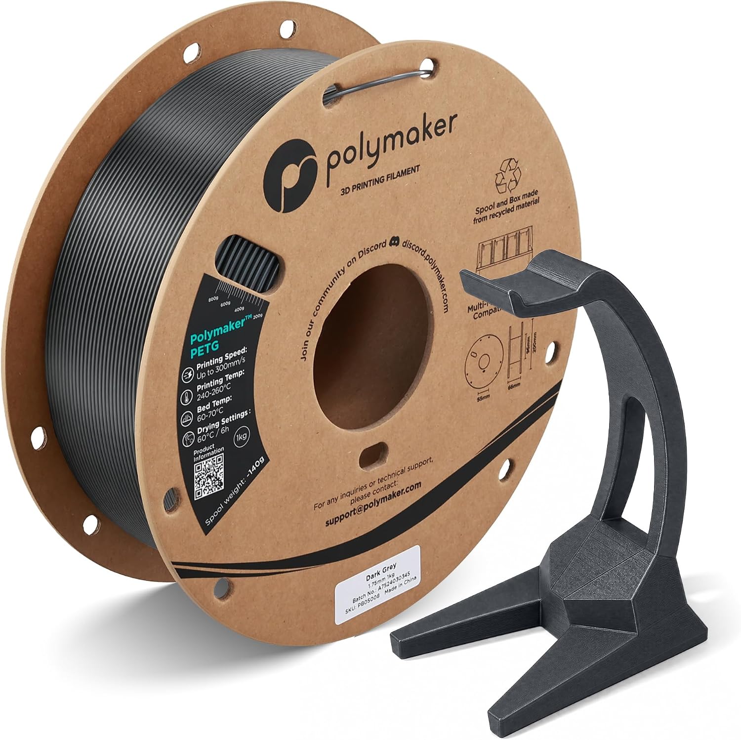 Detalle de Polymaker PETGフィラメント 1.75mm・1kg ダークグレー、最大500mm/秒対応
