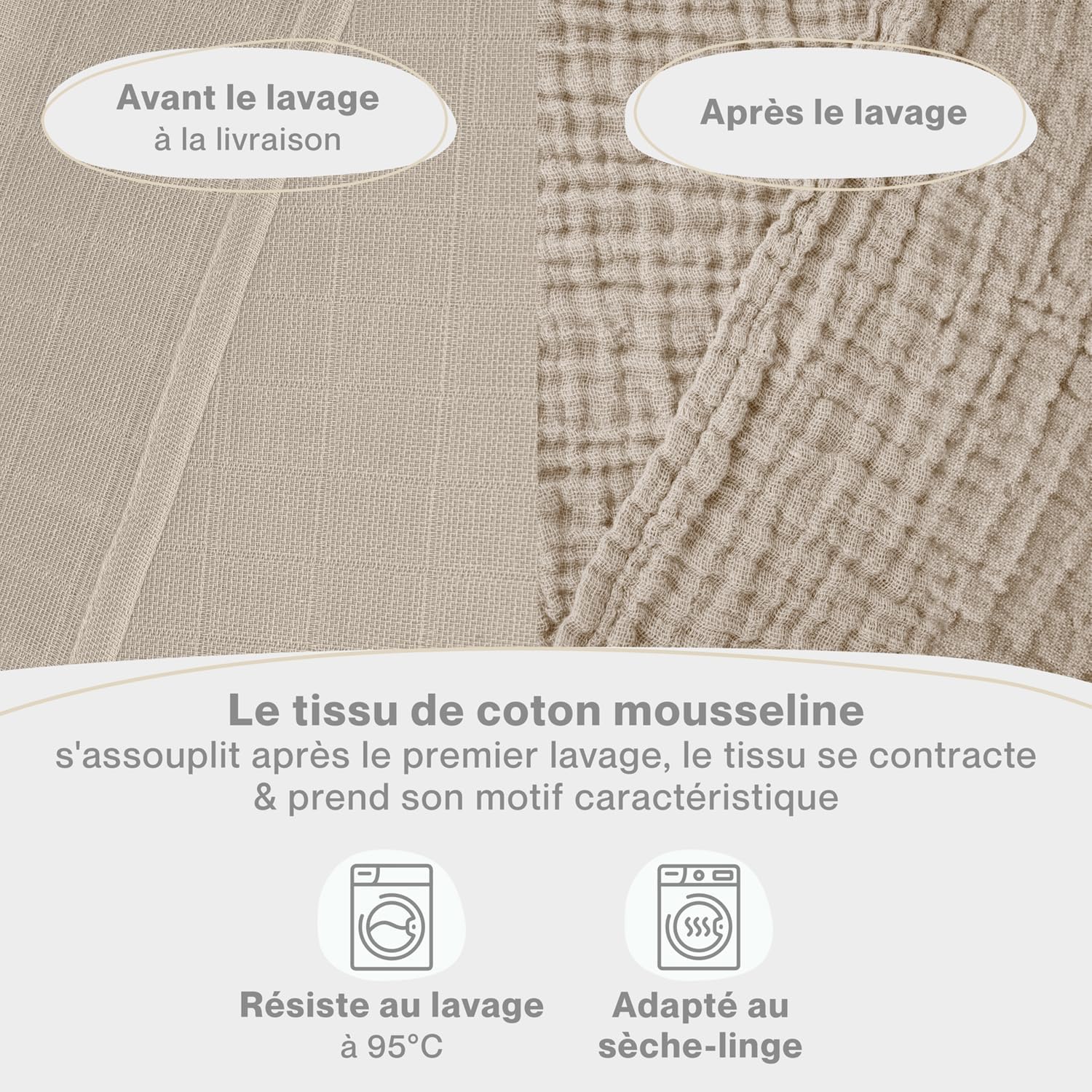 Thumbnail 1 de Laleni lot de 5 langes bébé en mousseline pur coton 70x70 cm – beige