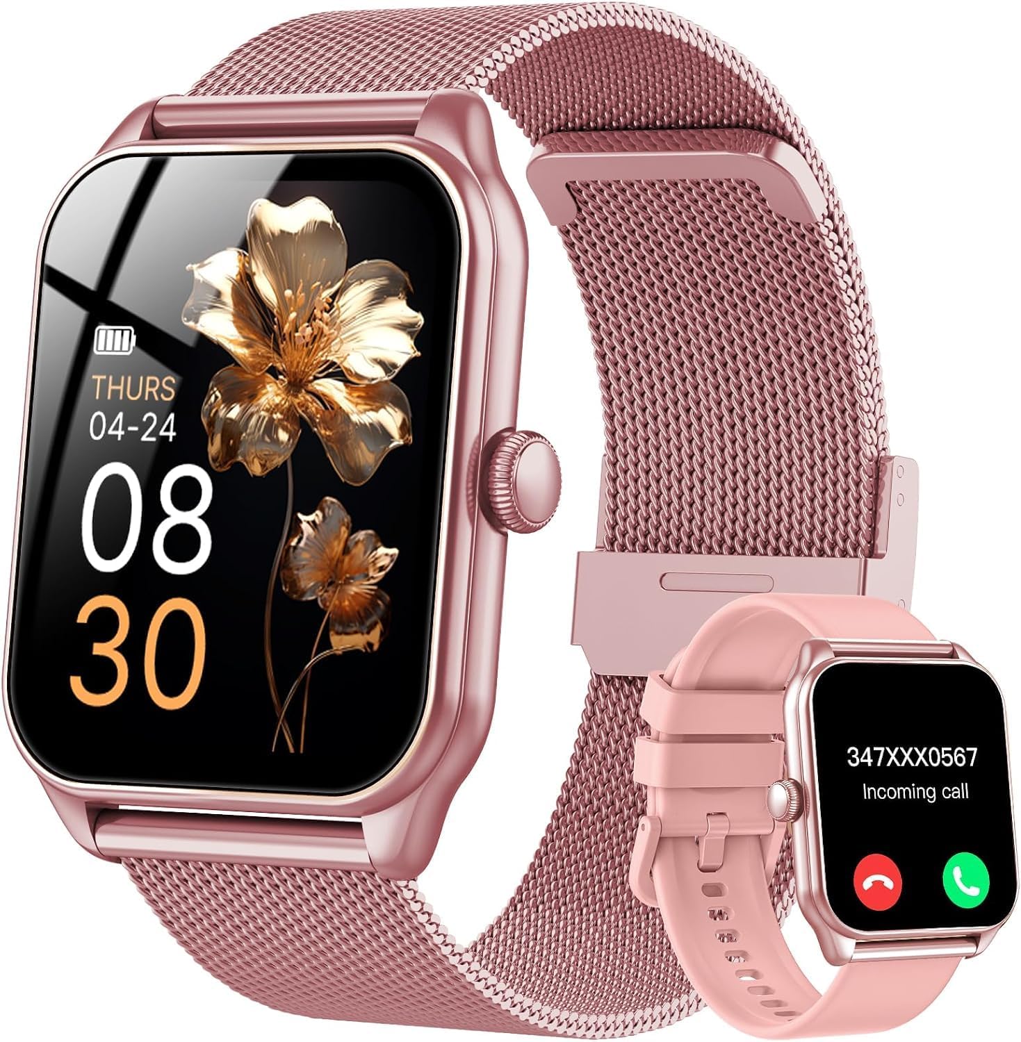 Detalle de TAOPODO Smart Watch for Women (Rose Pink): Bluetooth Calling, 120+ Sports & Health Tracking