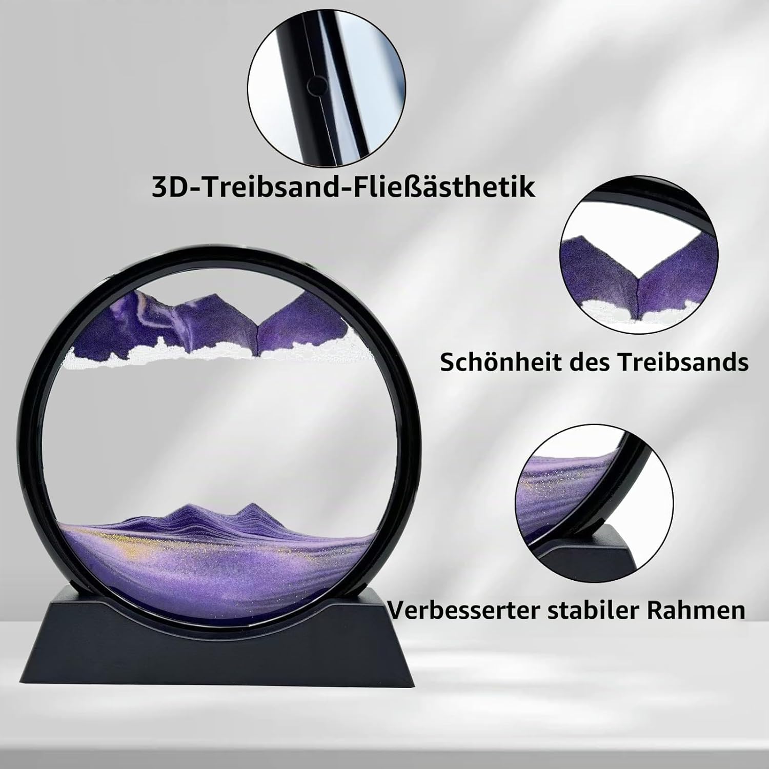 Detalle 2 de AzureLeap Bewegliche Sandkunst – 17,8 cm rundes Glas-Sandbild für den Schreibtisch