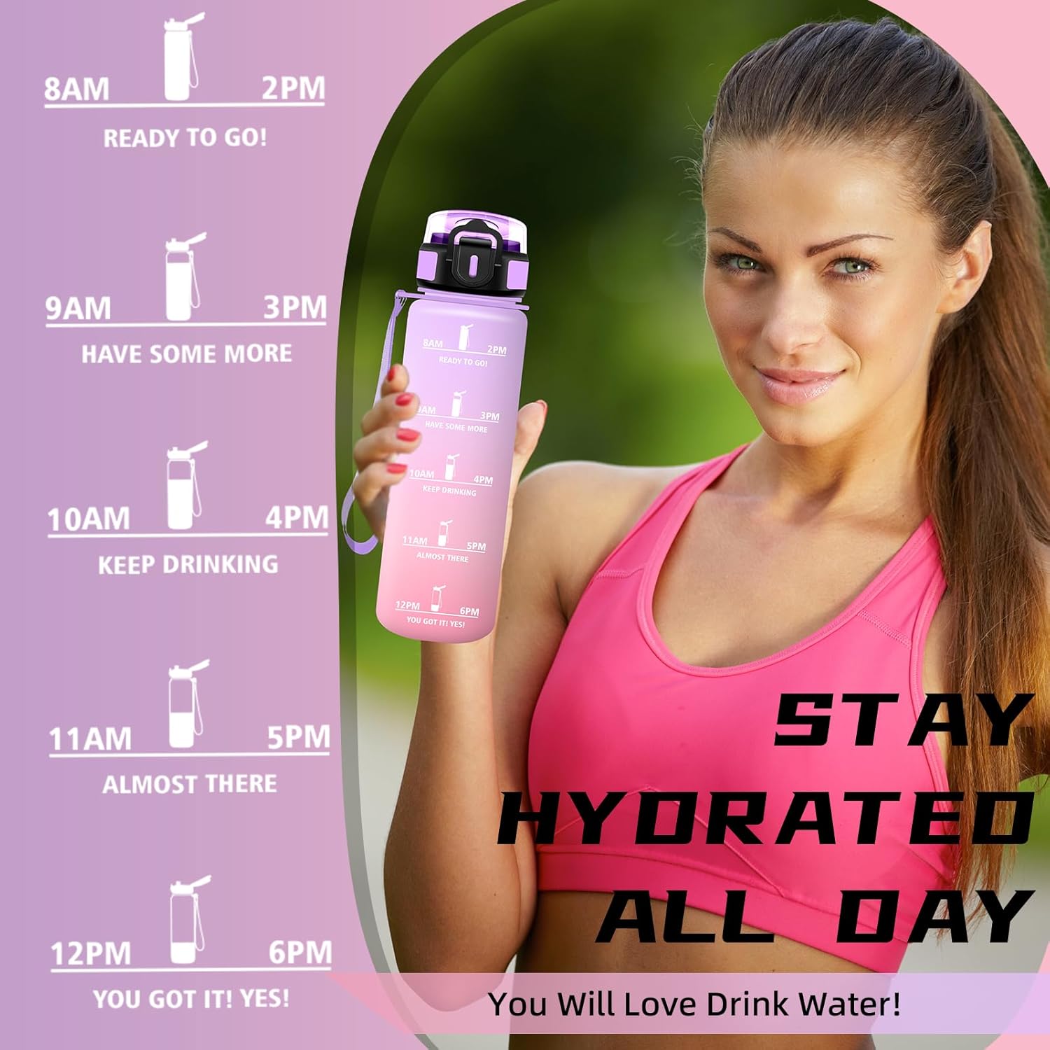 Thumbnail 5 de Botella de Agua 1L Reutilizable con Pajita y Escala ⛽