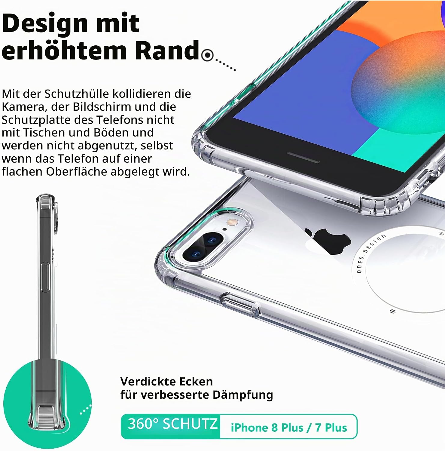 Detalle de ONES Hülle für iPhone 8 Plus / 7 Plus – Klar, MagSafe-kompatibel, stoßfest & langlebig