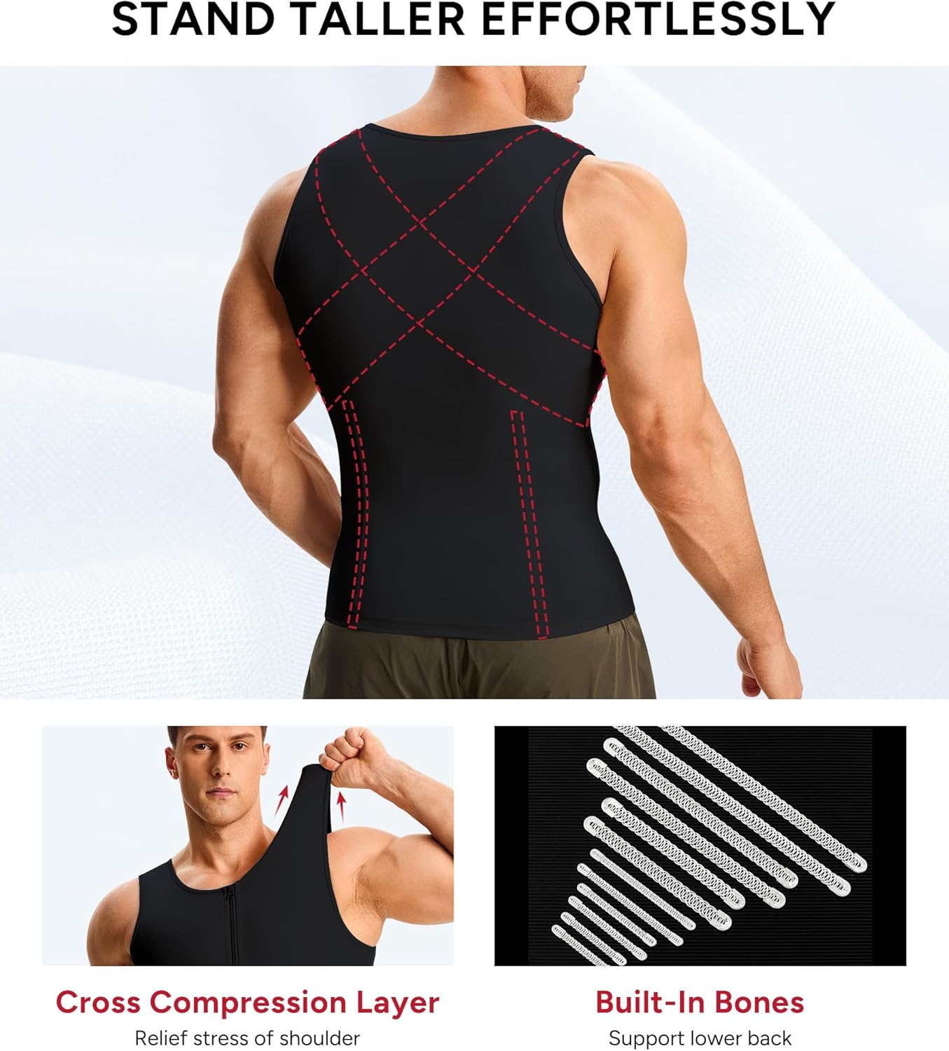Thumbnail 6 de Junlan canotta compressione uomo con zip, modellante contenitiva e supporto posturale