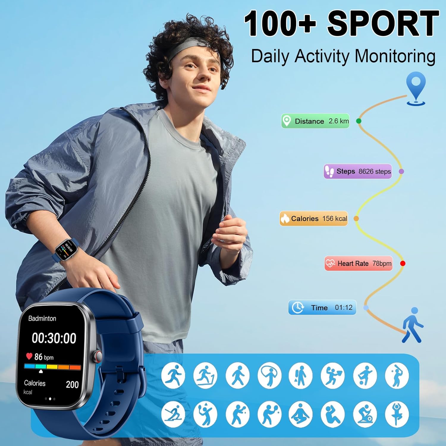 Detalle de Soudorv Smart Watch for Men and Women (2026) with 1.91-inch HD Screen, Bluetooth 5.4, 115+ Sports, IP68 Waterproof