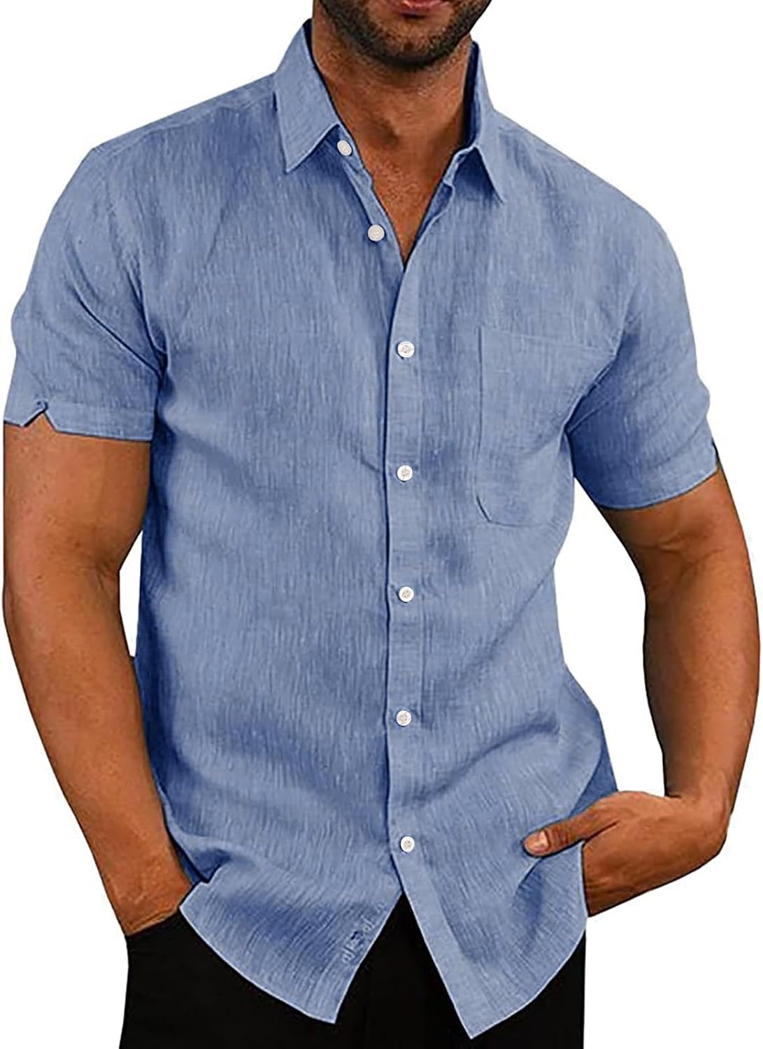 Thumbnail 6 de Rodawu Mens Linen Cotton Short-Sleeve Shirt