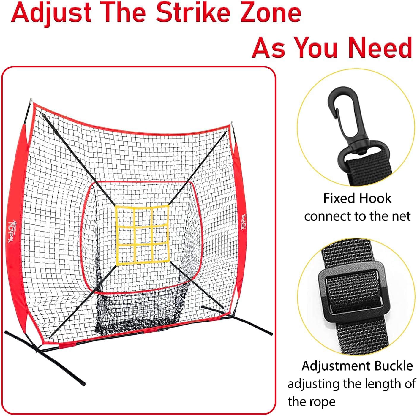 Detalle de YeahChi 7x7 Ft Baseball and Softball Training Net with Tee and Strike Zone