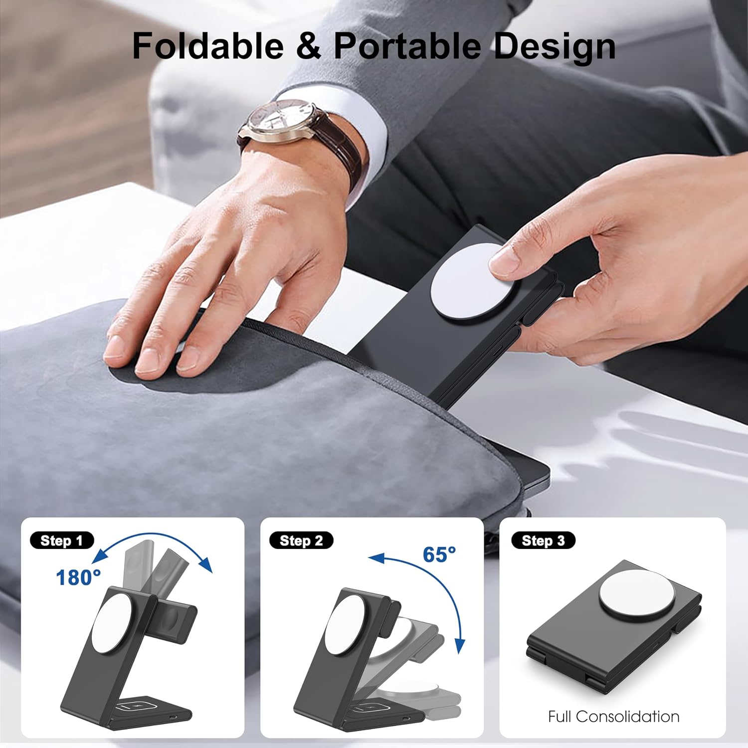 Detalle 2 de New Travel Foldable 3-in-1 Wireless Charging Station