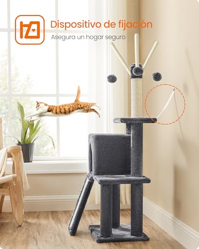 Thumbnail 8 de Feandrea PCT143G01 árbol de gatos gris ahumado con torre de juegos y cueva de felpa