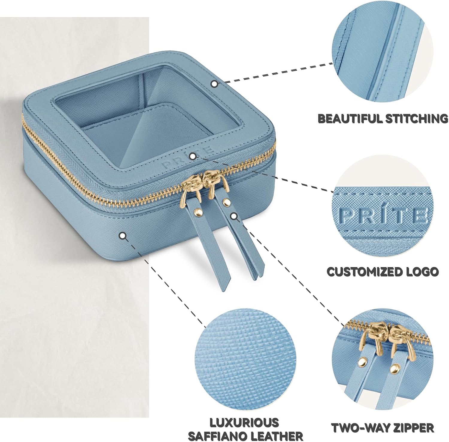 Thumbnail 3 de Prite Small Clear Makeup Bag (Blue) with Gift Box – Waterproof mini cosmetic case with double zippers