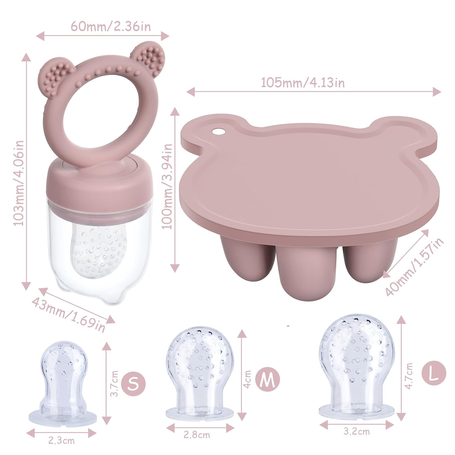 Detalle de Aolso Silikon Fruchtsauger Baby – Set aus Fruchtsauger, Aufbewahrungsbehälter und Eis-am-Stiel-Formen, Rosa