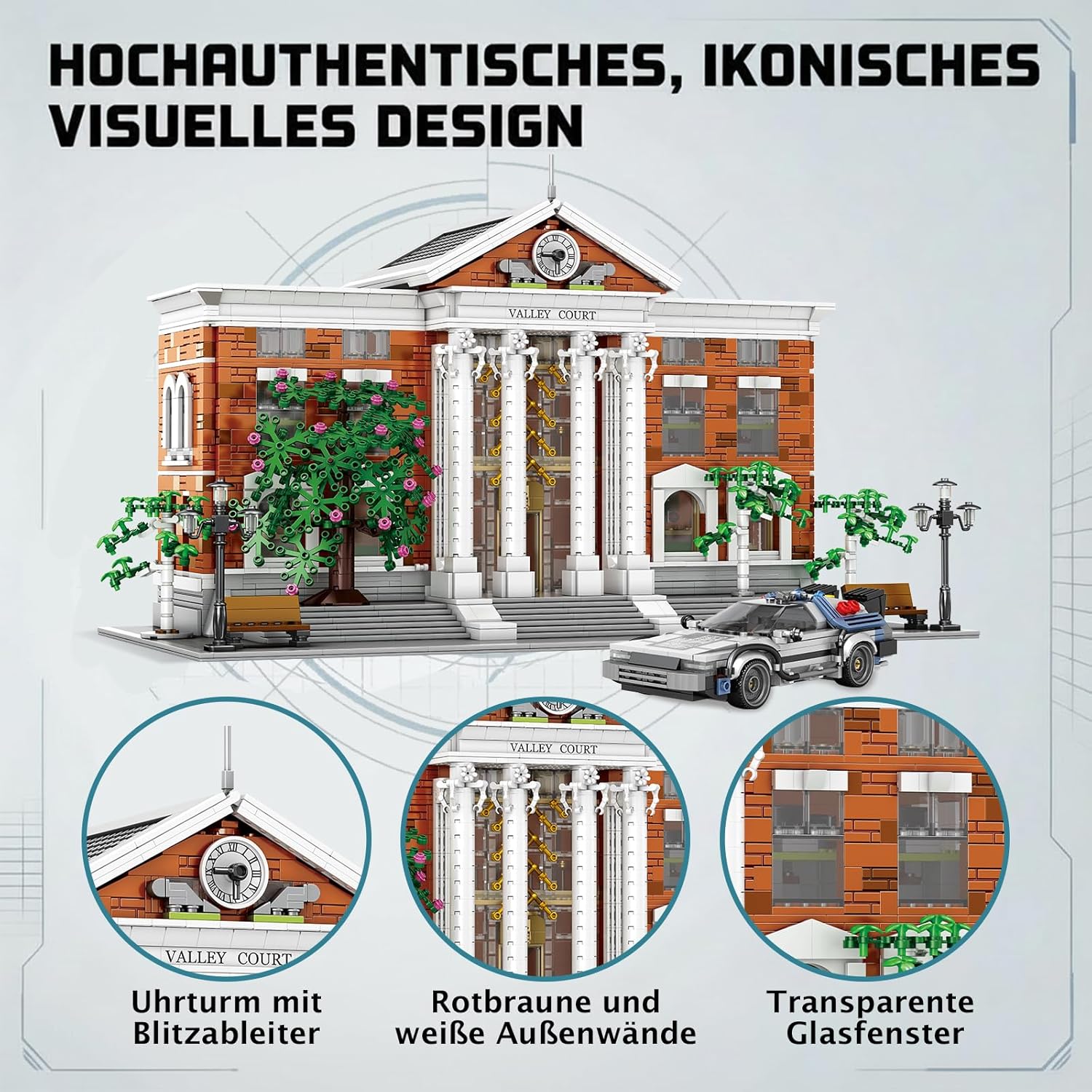 Thumbnail 2 de MikaBrical Clock Tower Courthouse – 4269 Teile mit Flugauto und detailliertem Innenleben