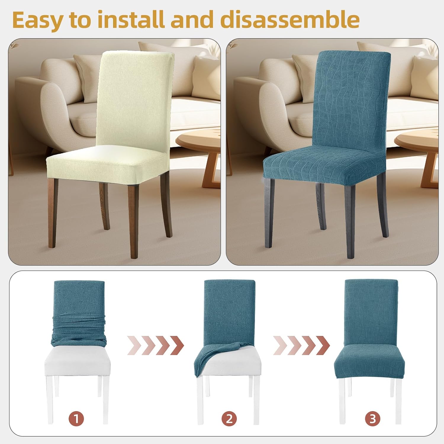 Thumbnail 5 de Ystyle Housse de chaise 6 pièces turquoise, housses extensibles élastiques lavables