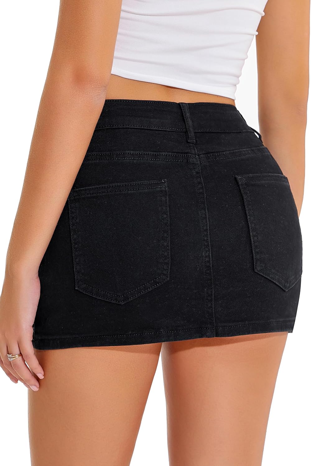 Detalle de GUANYY Rhinestone Denim Skort, Low-Waisted Micro Mini with Built-In Shorts