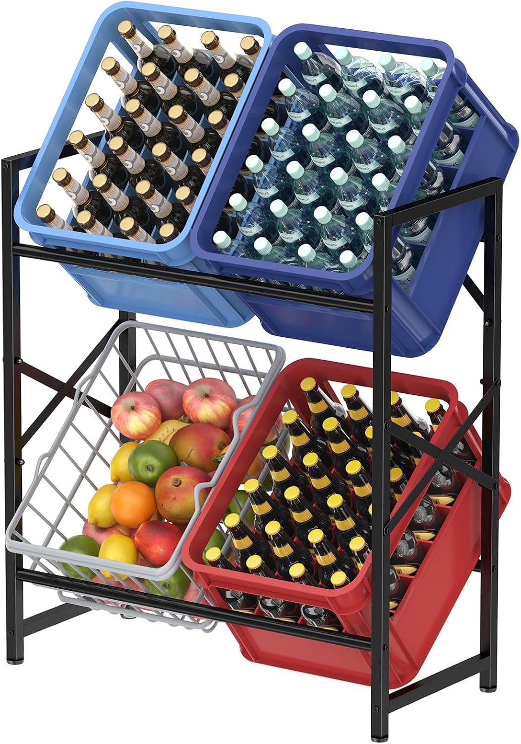 Detalle de Lifewit Drankenrek voor 4 kratten, zwart metalen rek met 4 niveaus