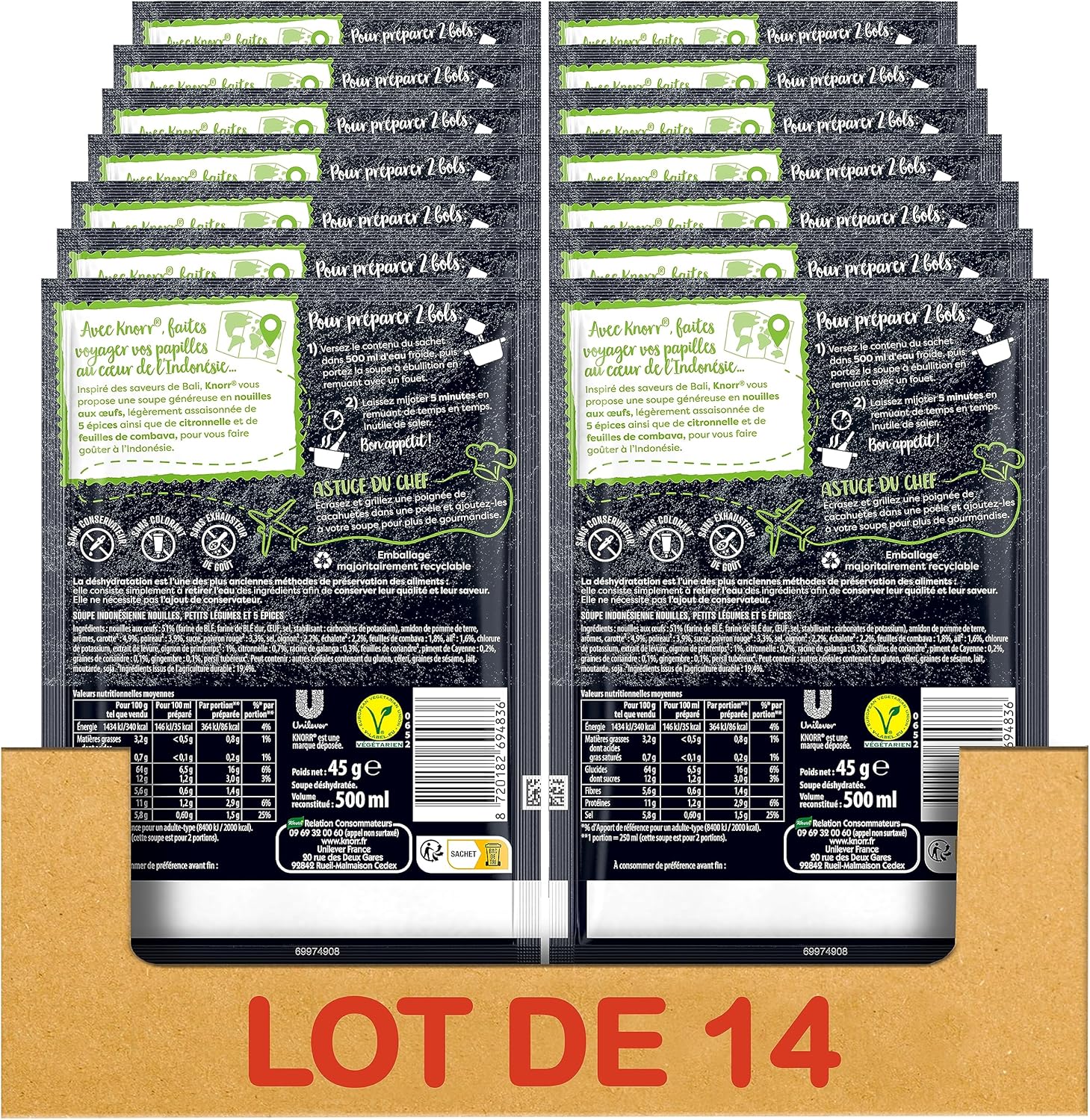 Detalle 2 de Knorr Soupe Déshydratée Indonésienne 45g – Lot de 14