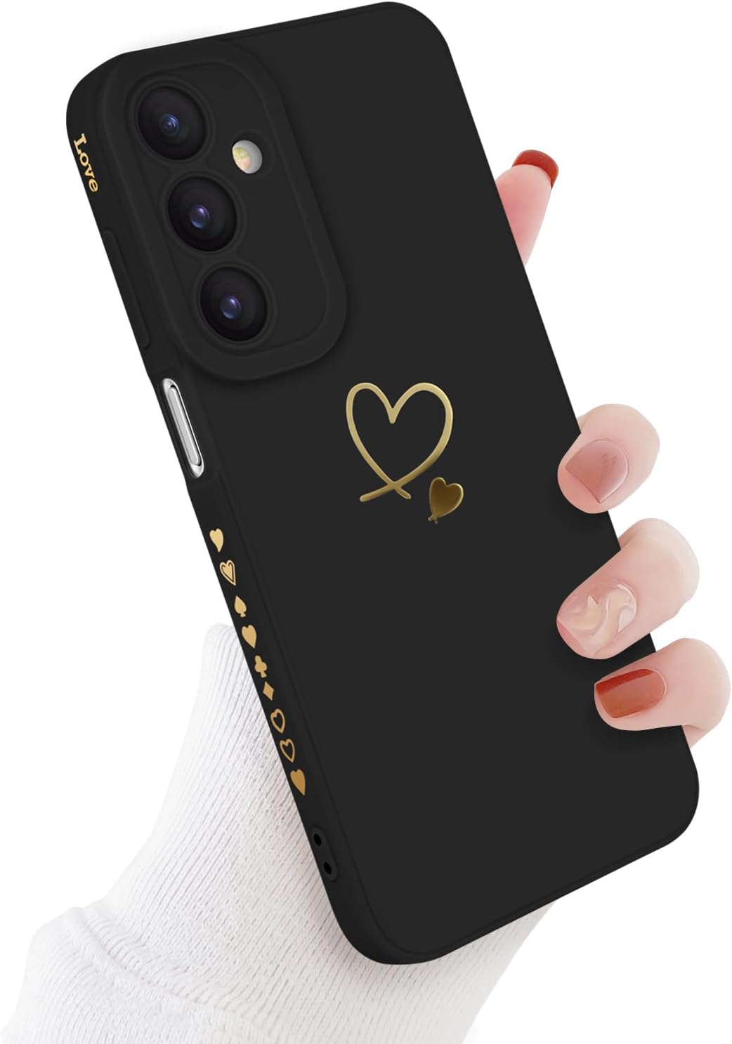 Detalle de Newseego Galaxy A16 Cute Gold Love Heart Liquid Silicone Case
