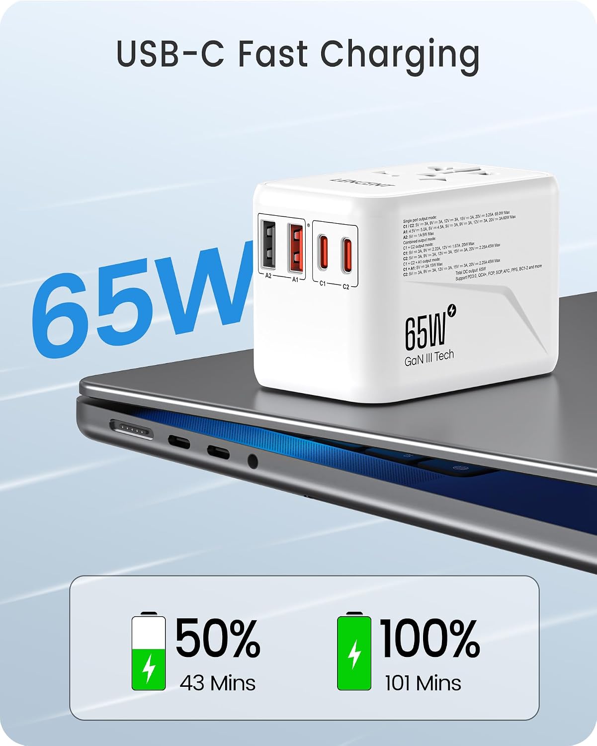 Thumbnail 2 de LENCENT Reiseadapter GaN3 65W