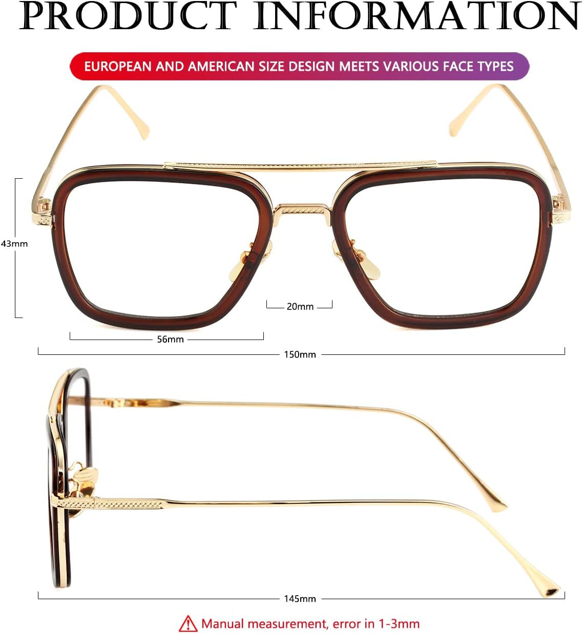 Detalle 2 de AIEYEZO Tony Stark Vintage Square Sunglasses, Metal Frame, UV Protection