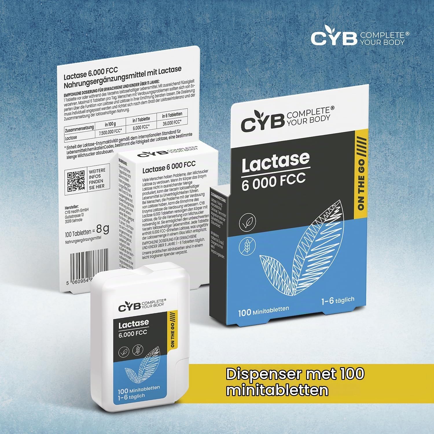 Thumbnail 1 de CYB Complete your Body Lactase 6000 FCC, 100 minitabletten in dispenser