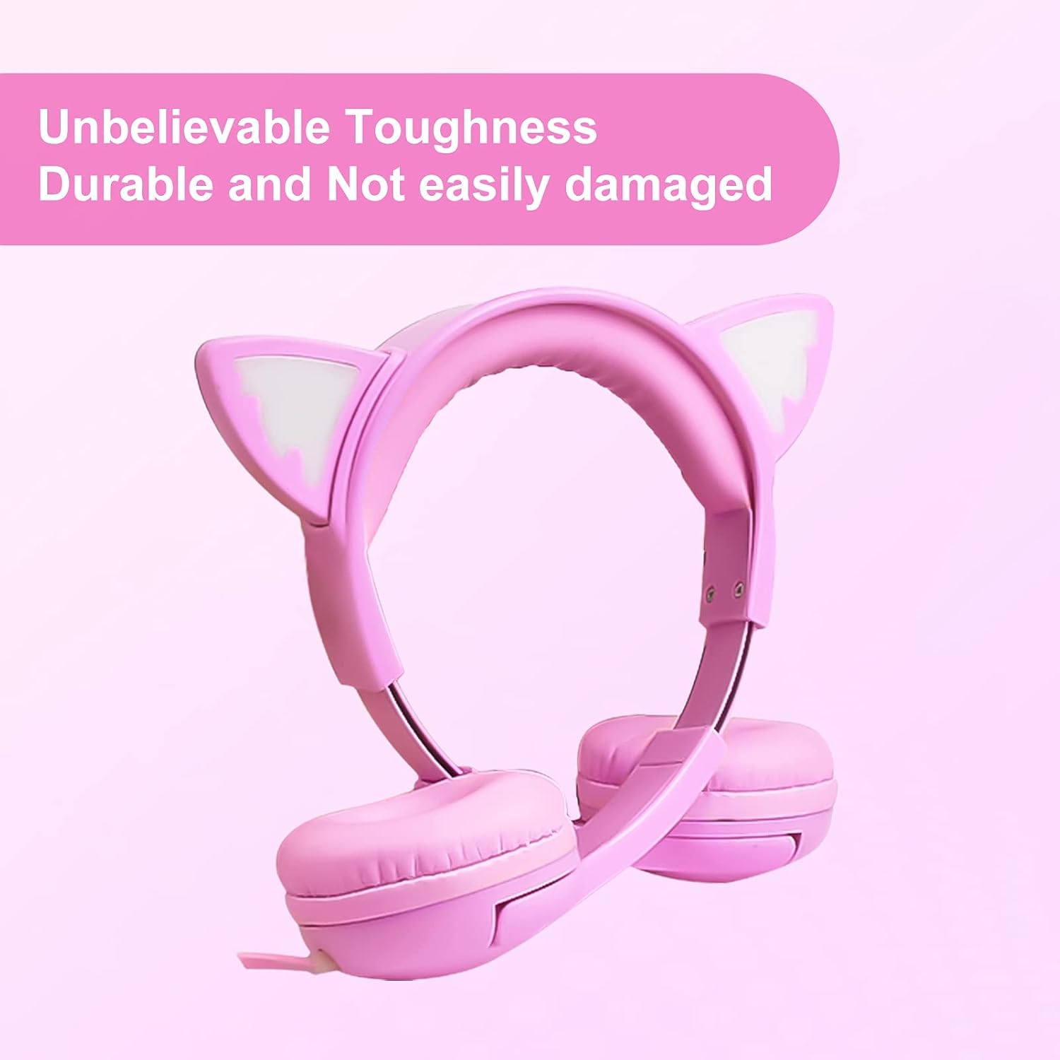 Thumbnail 2 de Olyre Kids Wired Headphones with Mic, LED Cat Ears (Pink) – Safe, Shared Audio for Young Learners