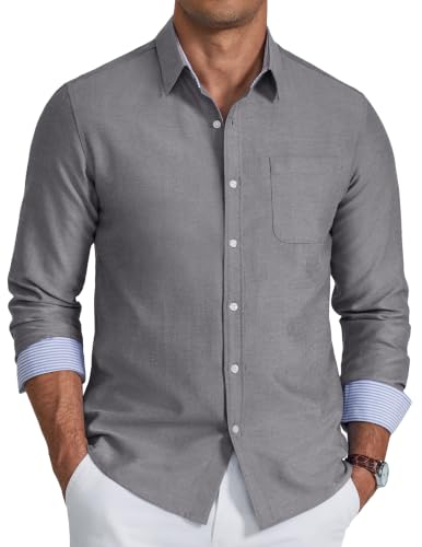 Detalle de COOFANDY Chemise Oxford homme manches longues, gris foncé, coton-polyester, 3XL