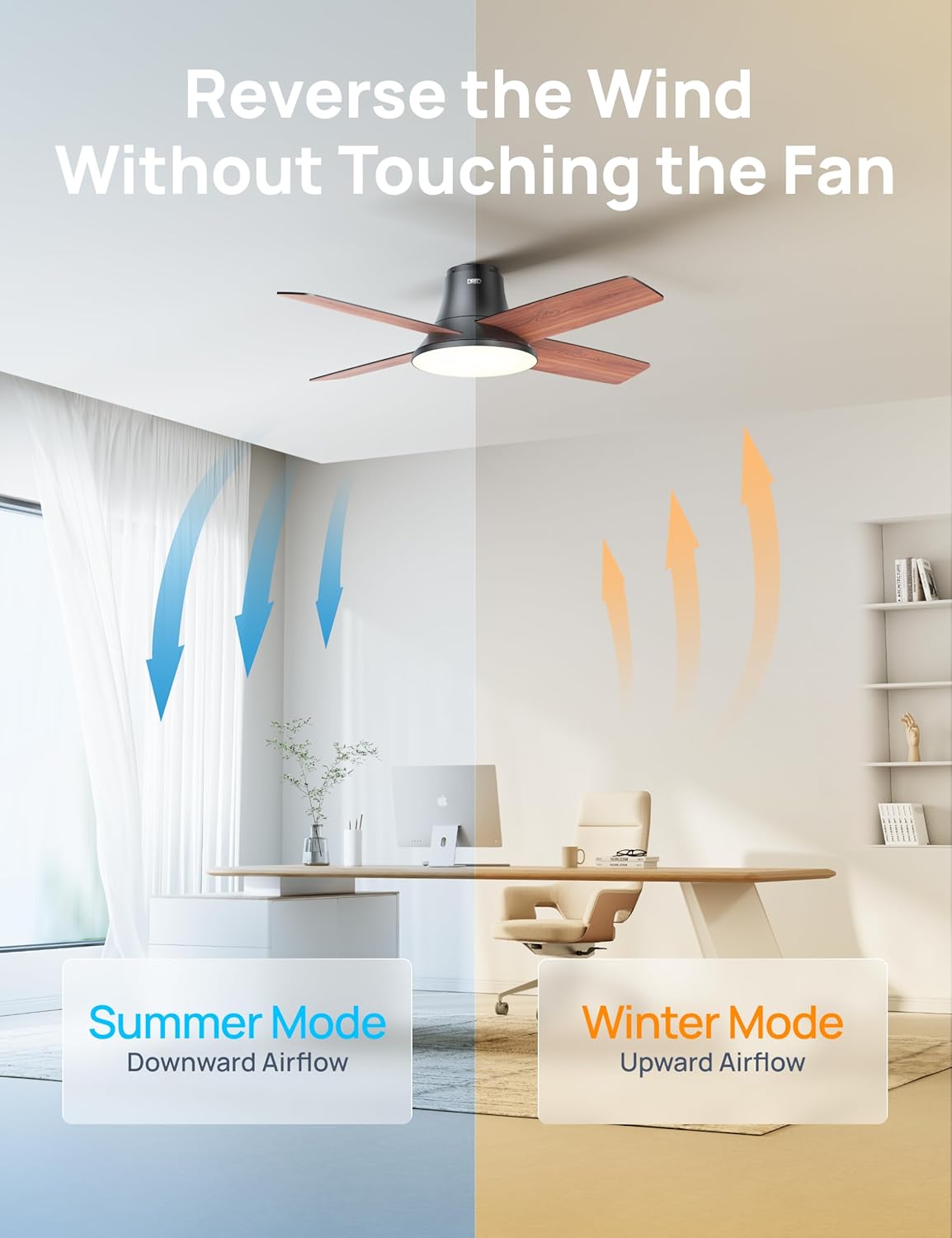 Detalle 2 de DREO DR-HCF003 Black 44-inch Smart Ceiling Fan with Dimmable LED