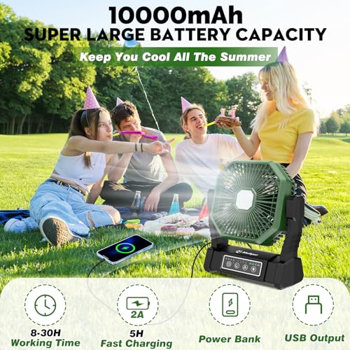 Thumbnail 1 de Multper Camping Ventilador con Luz LED y Batería 10000 mAh para Tienda – Recargable, Remoto y Gancho
