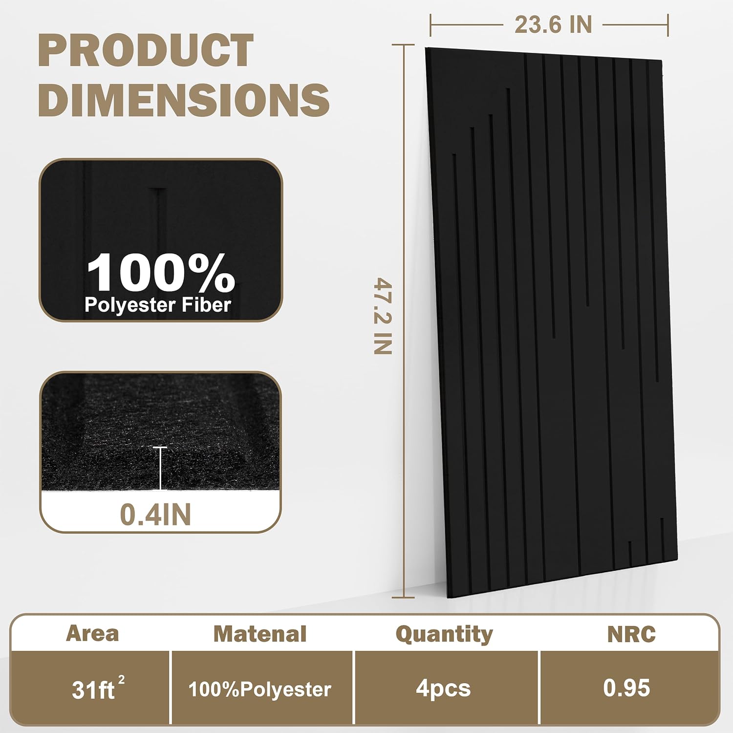 Detalle de KERRAM Acoustic Wall Panels, 4-Pack 47 x 24-Inch Black Grooved Panels